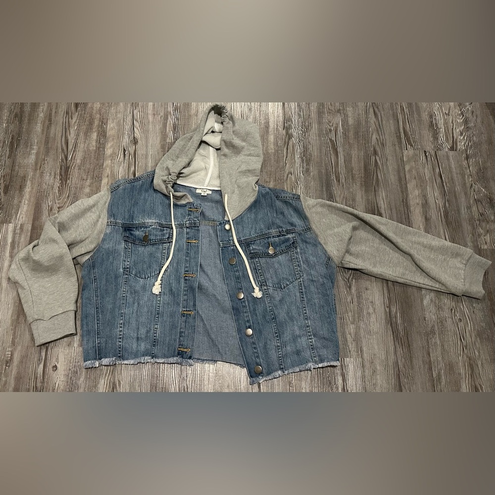 Stylish Denim Jacket with Gray Hood